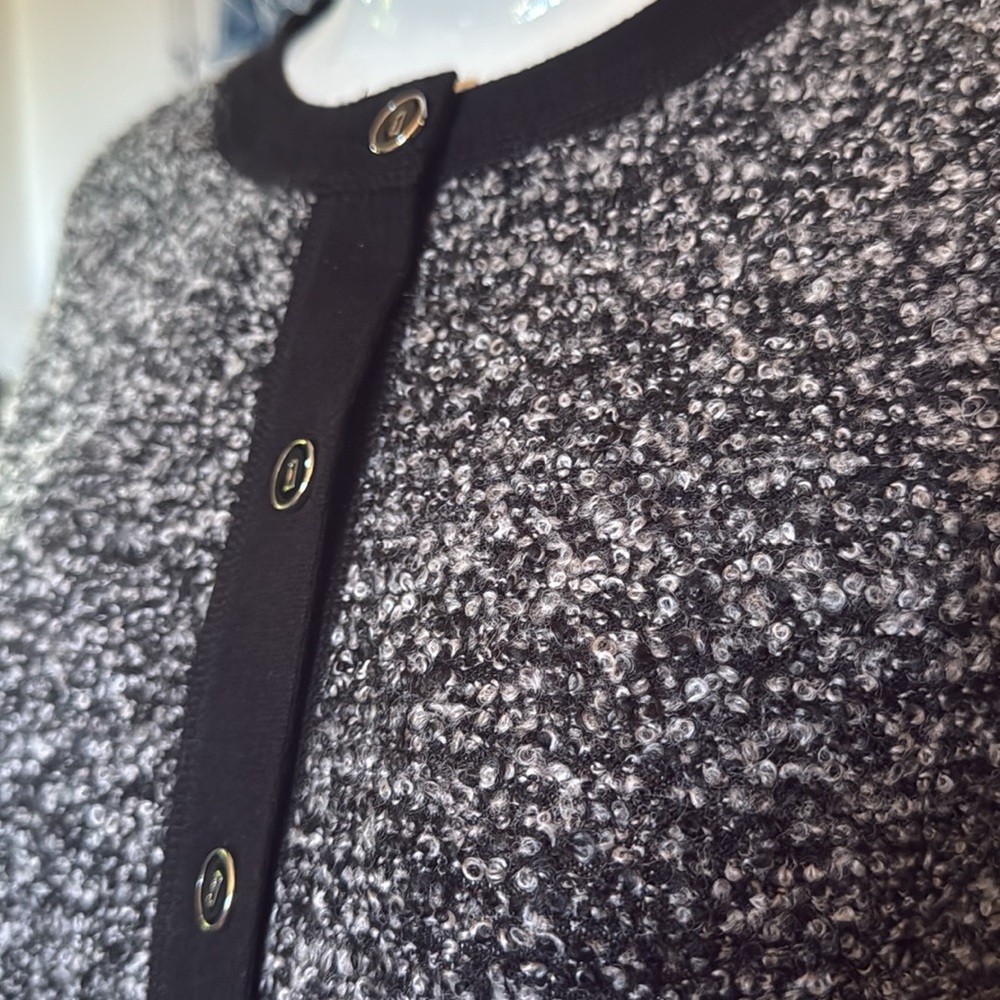 Black and White Textured Button-Front Women's Sweater - Picture 4 of 6